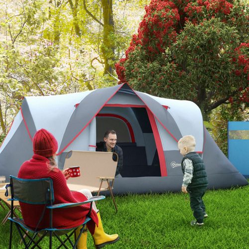 Tente De Camping Tunnel En Polyester Pour 5-6 Personnes, 4,55 X 2,3 X 1,8 M, Gris
