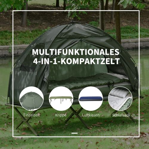 Lit De Camping 4 En 1 En Tissu Imperméable Avec Tapis De Sol, Sac De Couchage, Matelas, Vert