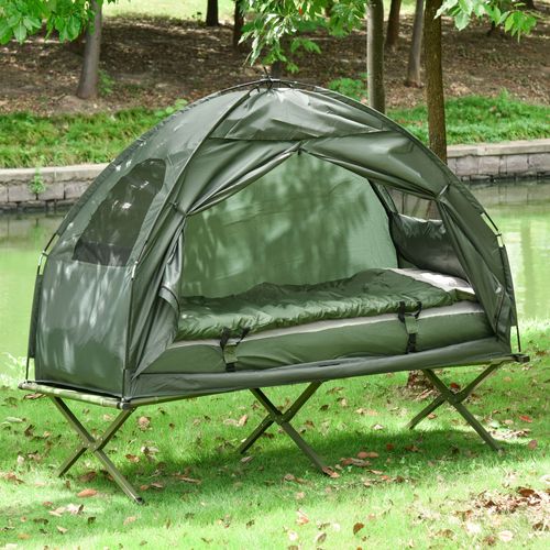 Lit De Camping 4 En 1 En Tissu Imperméable Avec Tapis De Sol, Sac De Couchage, Matelas, Vert