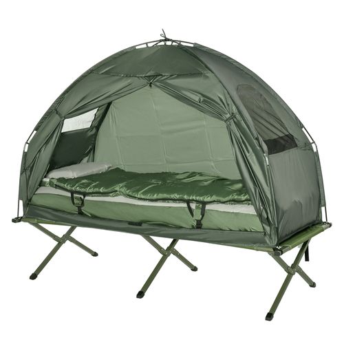 Lit De Camping 4 En 1 En Tissu Imperméable Avec Tapis De Sol, Sac De Couchage, Matelas, Vert