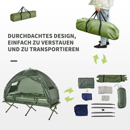 Lit De Camping 4 En 1 En Tissu Imperméable Avec Tapis De Sol, Sac De Couchage, Matelas, Vert