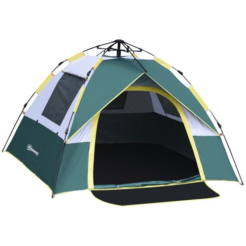 Tente De Camping 3 Personnes En Polyester Avec Piquets, Verte 205x195x135cm