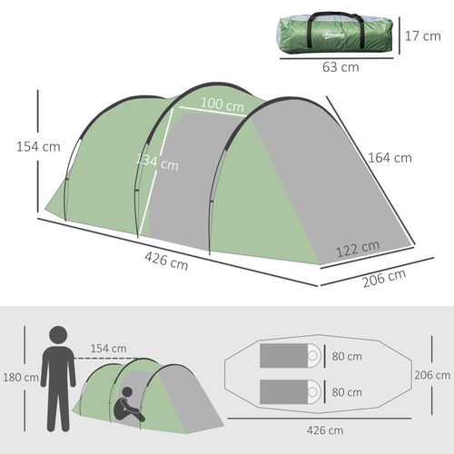 Tente Tunnel Pour 2-3 Personnes, Polyester Et Fibre De Verre, Avec Sardines,426x206x154cm,vert Foncé