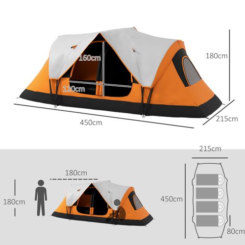 Tente Tunnel Pour 8 Personnes, Tissu Imperméable 2000mm, Avec Hameçon Lumineux Et Fenêtres En Mesh