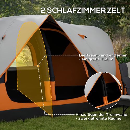 Tente Tunnel Pour 8 Personnes, Tissu Imperméable 2000mm, Avec Hameçon Lumineux Et Fenêtres En Mesh