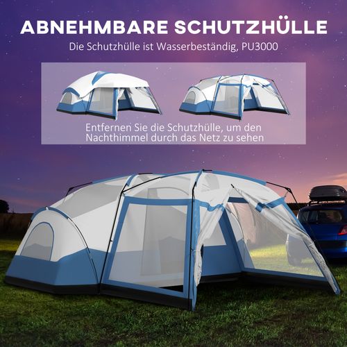 Tente Familiale Pour 6-8 Personnes En Pu3000mm Avec Auvent Et 2 Fenêtres, Bleu