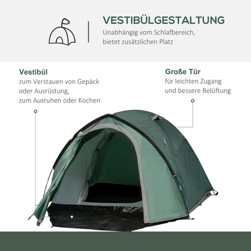 Tente De Camping 2 Personnes En Polyester Fibre De Verre Avec Sardines, Gris