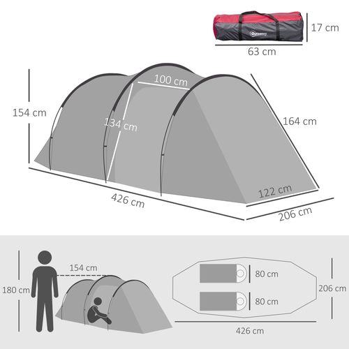 Tente Tunnel Pour 2-3 Personnes, Polyester Et Fibre De Verre, Idéale Pour Aventures Outdoor, Gris