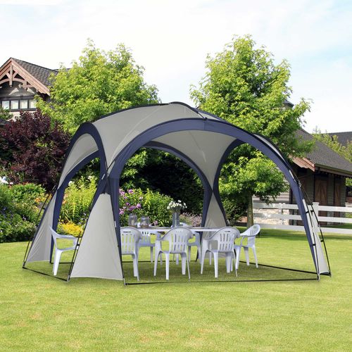Tente De Camping En Polyester, Résistante Aux Intempéries, 3,5 X 3,5 X 2,3 M, Crème Et Bleu