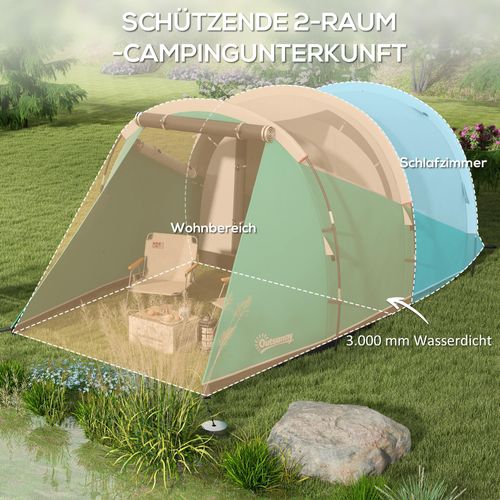Tente Tunnel Pour 5 Personnes En Tissu Imperméable 3000mm Avec 2 Chambres, Vert