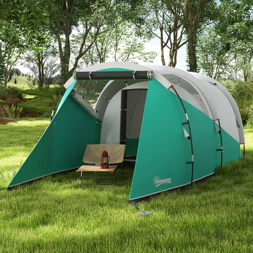 Tente Tunnel Pour 5 Personnes En Tissu Imperméable 3000mm Avec 2 Chambres, Vert