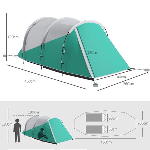 Tente Tunnel Pour 5 Personnes En Tissu Imperméable 3000mm Avec 2 Chambres, Vert