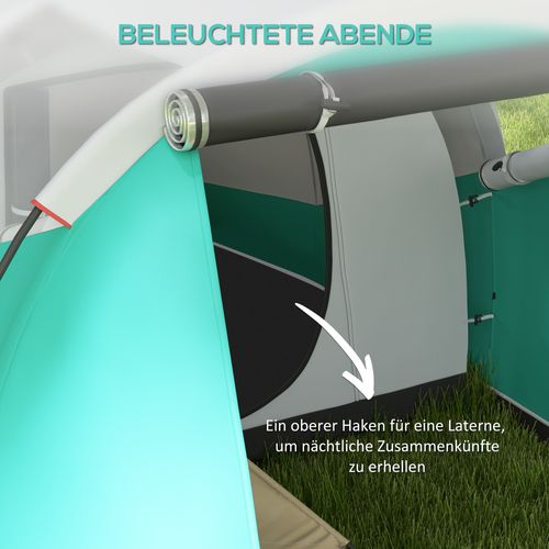 Tente Tunnel Pour 5 Personnes En Tissu Imperméable 3000mm Avec 2 Chambres, Vert