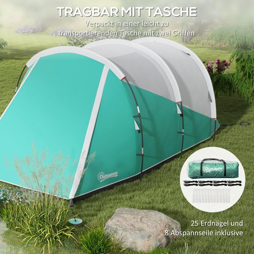 Tente Tunnel Pour 5 Personnes En Tissu Imperméable 3000mm Avec 2 Chambres, Vert