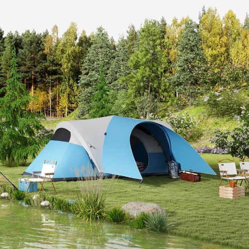 Tente Tunnel, Polyester, Résistant à L'eau, Famille Pour 6 Personnes, Bleu