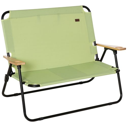 Chaise De Camping Pliante 2 Places En Métal Avec Porte-boissons, Vert Clair 114 X 67 X 80 Cm