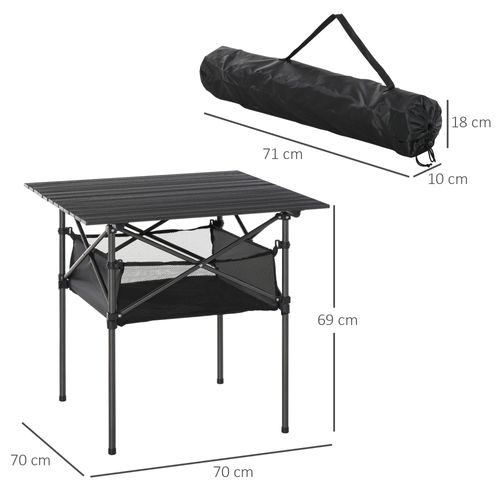 Table Pliante En Aluminium Léger, Portable Avec Sac En Filet, Noire, 70x70x69cm