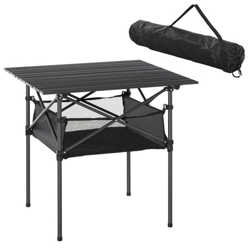 Table Pliante En Aluminium Léger, Portable Avec Sac En Filet, Noire, 70x70x69cm