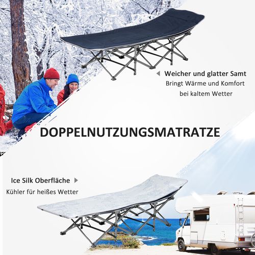 Lit De Camping Pliable En Oxford Avec Matelas, Coussin Et Poches 180x60, Bleu Foncé