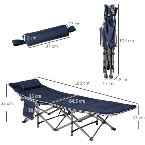 Lit De Camping Pliable En Oxford Avec Matelas, Coussin Et Poches 180x60, Bleu Foncé