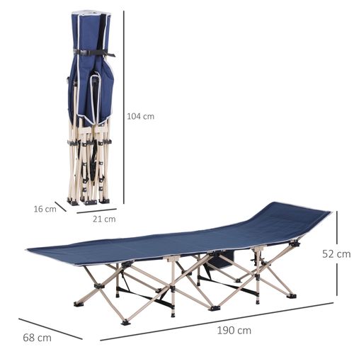 Lit De Camping Pliable En Acier Et En Oxford, Avec Sac De Rangement, Bleu, 60x190cm
