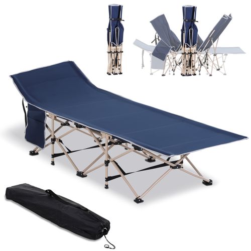 Lit De Camping Pliable En Acier Et En Oxford, Avec Sac De Rangement, Bleu, 60x190cm