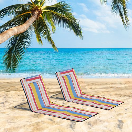 Matelas De Plage Pliable En Acier Avec Oreiller, 5 Positions Ajustables, Multicolore