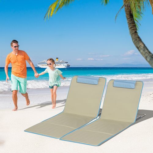 Matelas De Plage Pliable En Acier Réglable En 5 Positions Avec Coussin, Beige