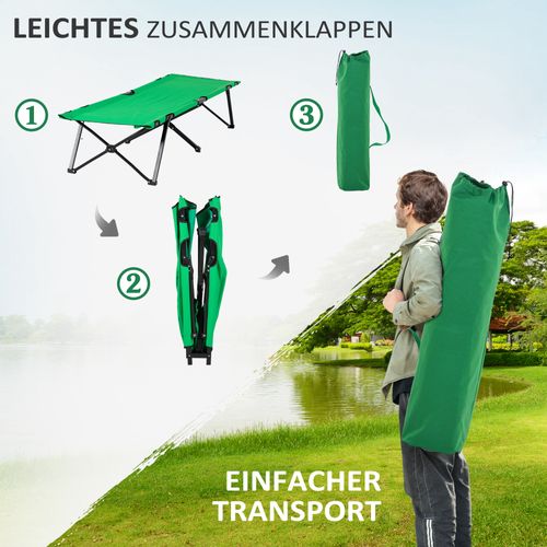Lit De Camping Pliant Oxford Avec Poche Latérale, Capacité Jusqu'à 136 Kg, Vert Noir, 60 X 190cm