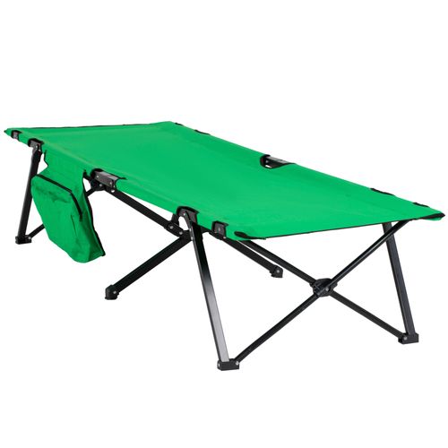 Lit De Camping Pliant Oxford Avec Poche Latérale, Capacité Jusqu'à 136 Kg, Vert Noir, 60 X 190cm