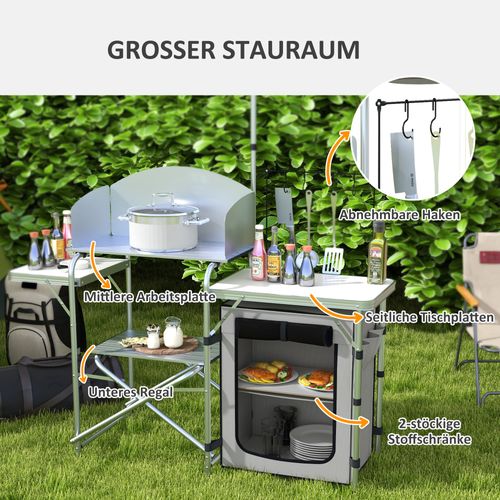 Cuisine De Camping Pliable En Aluminium Avec Protection Uv Et Pare-vent, 3 Plans De Travail