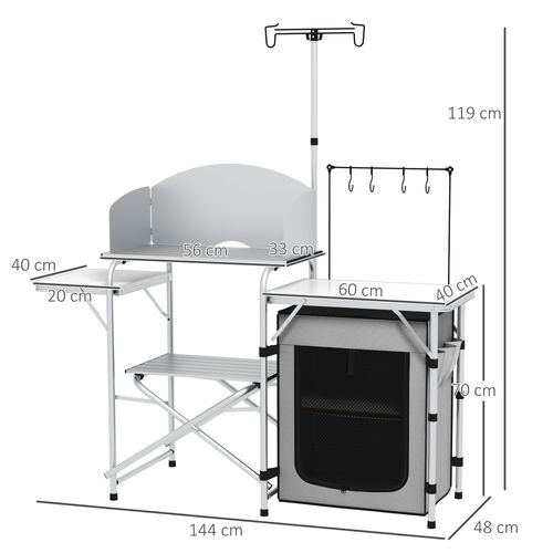 Cuisine De Camping Pliable En Aluminium Avec Protection Uv Et Pare-vent, 3 Plans De Travail