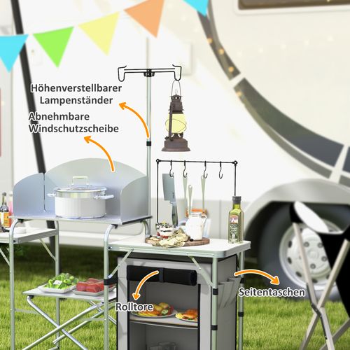 Cuisine De Camping Pliable En Aluminium Avec Protection Uv Et Pare-vent, 3 Plans De Travail