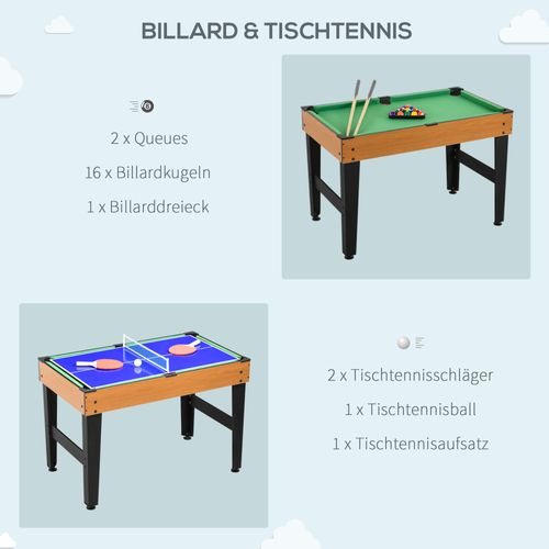 Table De Jeu Multijoueurs 4 En 1 En Acier Et Bois Naturel, Avec Tennis De Table, Baby-foot, Billard
