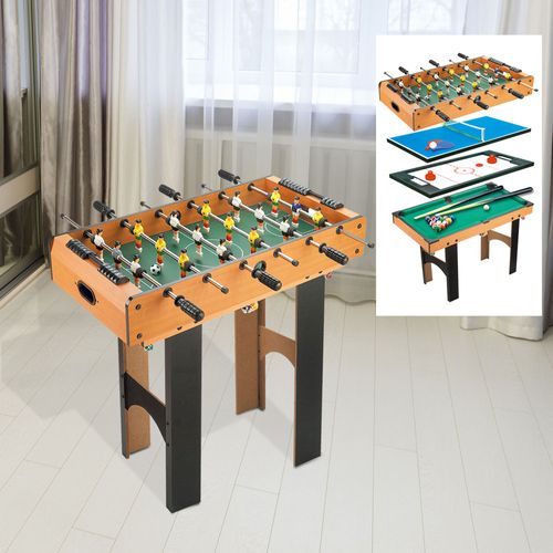 Table De Jeux 4-en-1 En Mdf Avec Billard, Baby-foot, Hockey De Table, Tennis De Table, 87x43x73cm