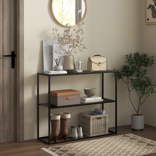 Table Console En Acier Avec 2 Étagères Et Protection Anti-basculement 90x30x75 Cm