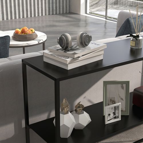 Table Console En Acier Avec 2 Étagères Et Protection Anti-basculement 90x30x75 Cm