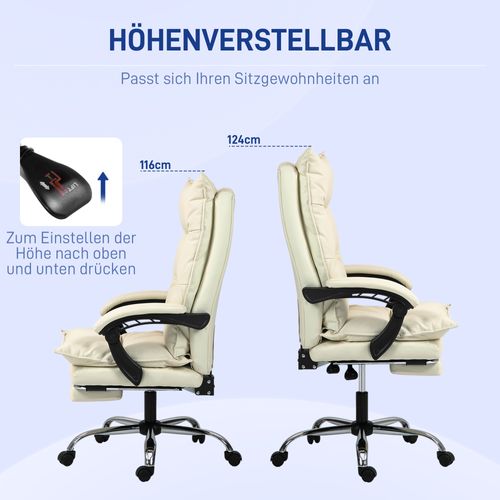 Chaise De Bureau Ergonomique En Tissu Beige Réglable En Hauteur Inclinable à 155° Avec Repose-pieds