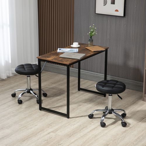 Ensemble De 2 Tabourets De Salon En Simili Cuir Avec Roulettes, Réglable En Hauteur, Noir