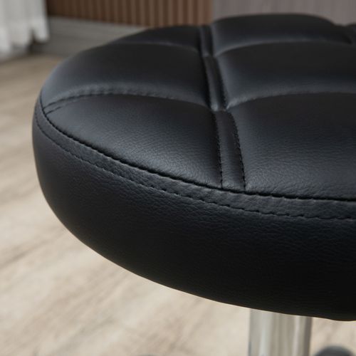 Ensemble De 2 Tabourets De Salon En Simili Cuir Avec Roulettes, Réglable En Hauteur, Noir