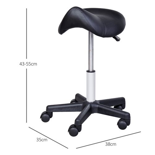 Tabouret De Coiffure En Cuir Synthétique Réglable Avec Roulettes, Noir