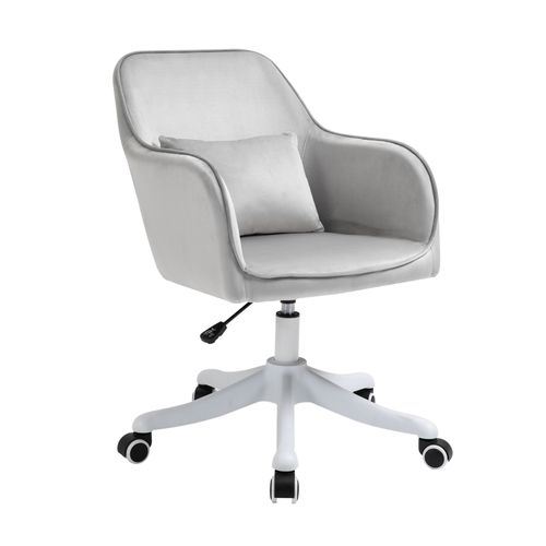 Fauteuil De Bureau En Tissu Avec Fonction Massage, Accoudoirs Et Coussin Lombaire, Gris