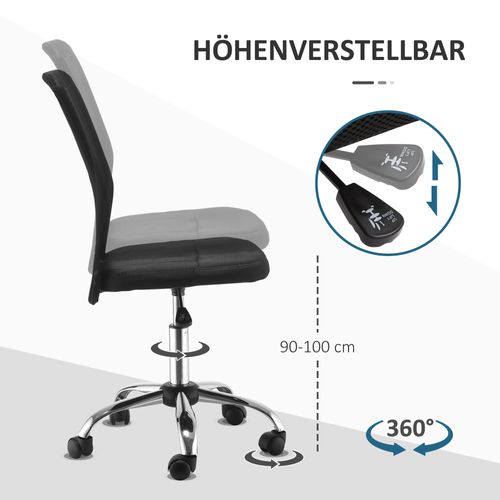 Chaise De Bureau Ergonomique Sans Accoudoirs, Réglable En Hauteur, Jusqu'à 100 Kg, Noir