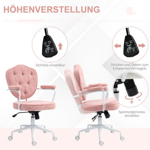 Chaise De Bureau Ergonomique En Velours Pour Ordinateur, Hauteur Réglable, Fonction Basculante, Rose