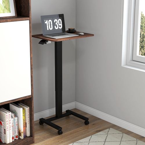 Table De Portable Réglable, Panneaux De Particules, Avec Roulettes Et Frein, Marron Rustique