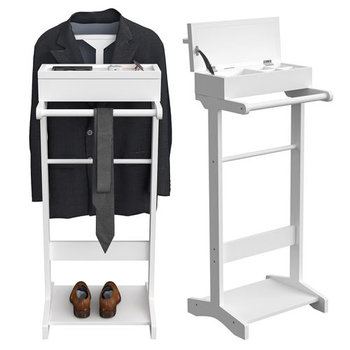 Porte-vêtements Portable, Métal Avec Organisateur De Rangement, Blanc