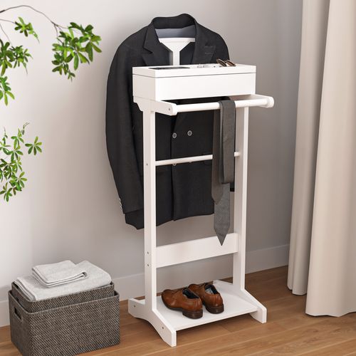 Porte-vêtements Portable, Métal Avec Organisateur De Rangement, Blanc