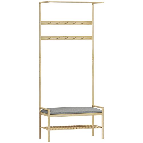 Portant-manteau En Bambou Avec Banc à Chaussures, Rangement à Chaussures, Coussin