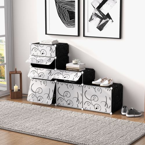 Rangement à Chaussures Diy Modulaire, Pp, 16 Compartiments, 95 X 37 X 160 Cm, Noir Et Blanc