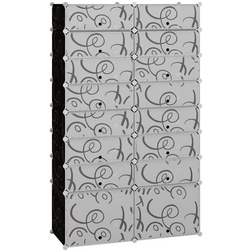 Rangement à Chaussures Diy Modulaire, Pp, 16 Compartiments, 95 X 37 X 160 Cm, Noir Et Blanc